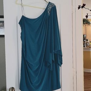 Off shoulder teal dress